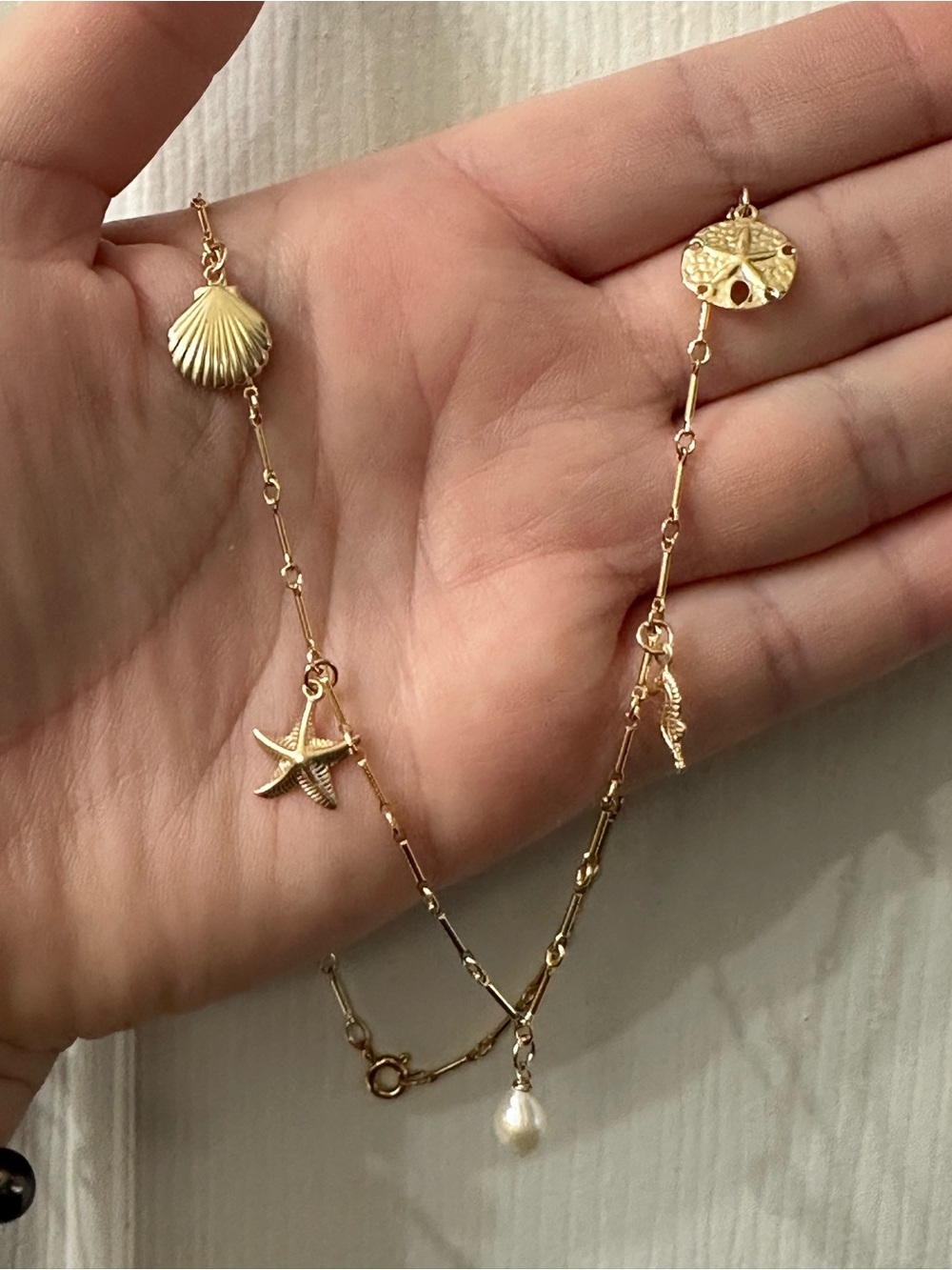 14k Gold-Filled Necklace Charm Necklace Sea Charms Pearl Drop Ocean 18” NWOT